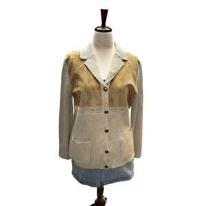 Lauren Ralph Lauren Silk Linen Suede Panel Button Up Jacket Size L